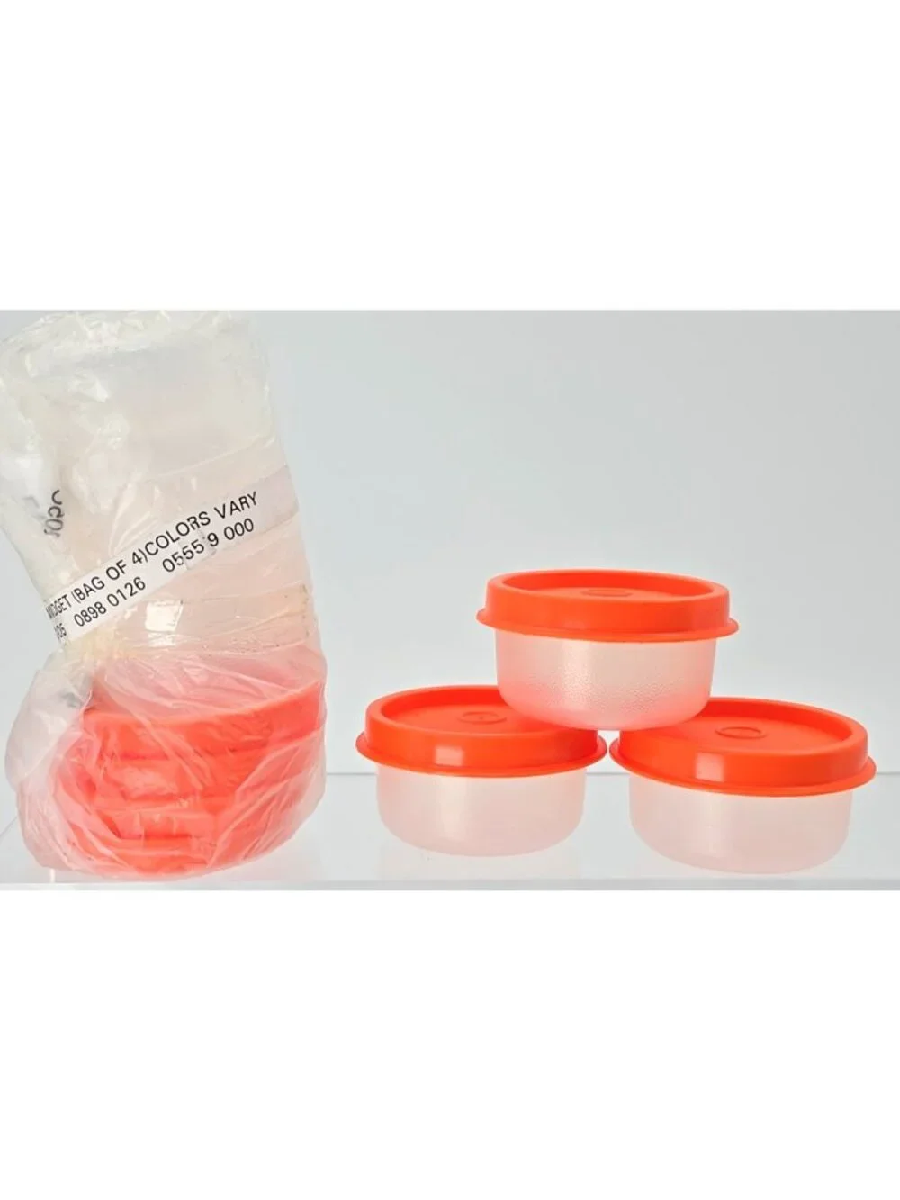 Tupperware Lot of 7 Smidgets Orange Lids 1 oz. Lunch Purse Medicine Vitamins